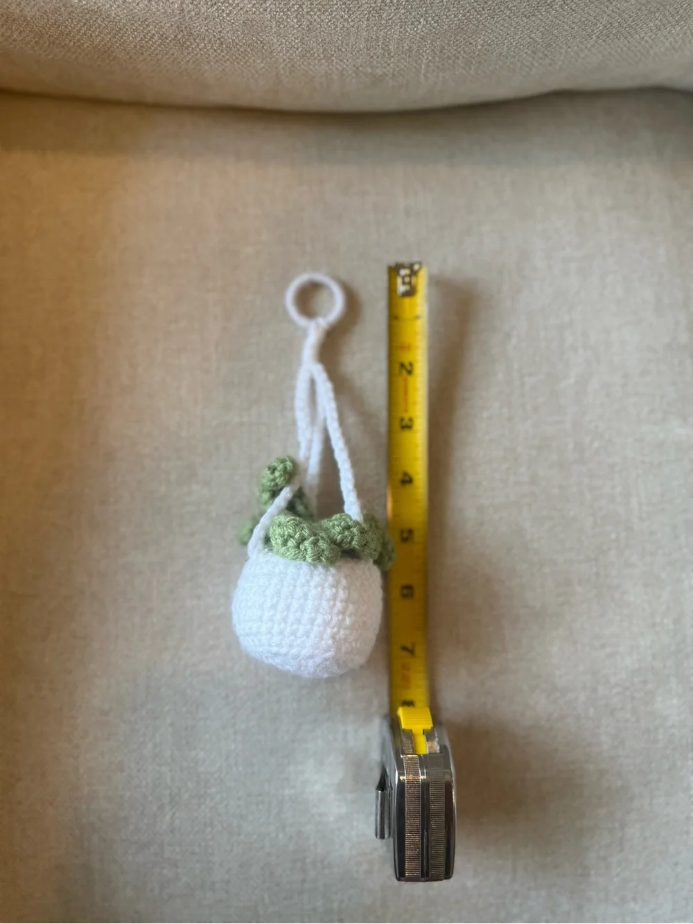 White Crochet Hanging Planter with Green Faux Succulents